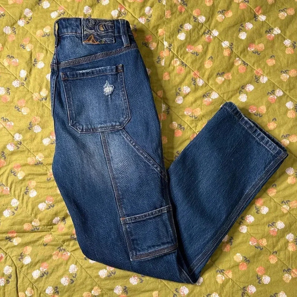 Cleo + Wolf High Rise Straight Leg Distressed Carpenter Jeans Size W 25 L 30 - Picture 5 of 7